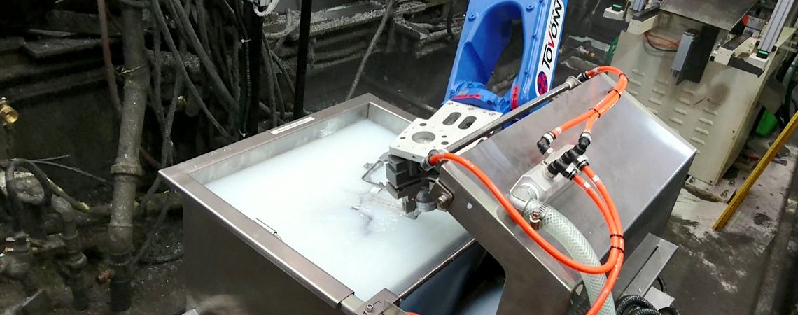 Casting Cooling Water Tank - Yaskawa GP25 robotic arm places the casting into the cooling water tank to reduce the temperature